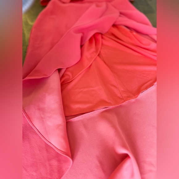 AQUA NWT Womens Coral Crepe Flounce Cocktail One-Shoulder Midi Dress Stretch - Picture 12 of 16